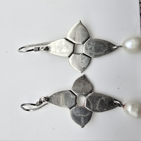 Sterling Silver Pearl Dangle Earrings - Picture 3 of 10